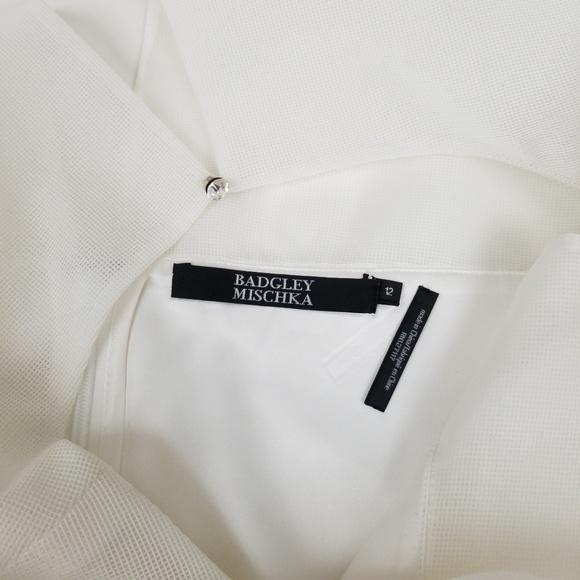 Badgley Mischka Pleated Lace Floral Ivory D0 - Picture 4 of 8